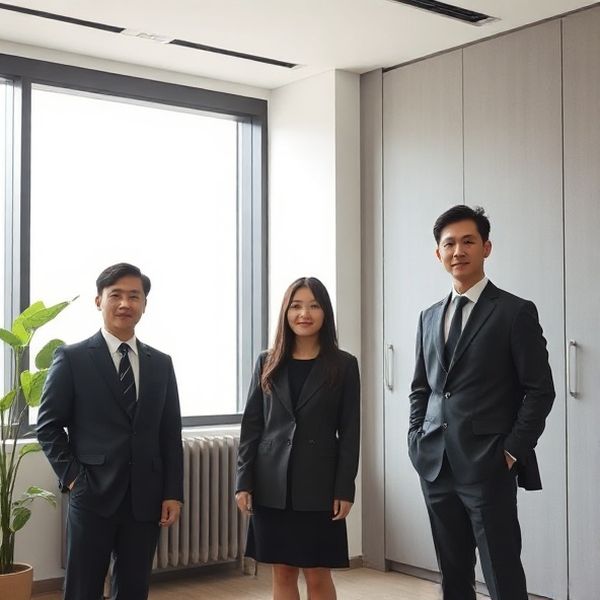 미니멀한 울산 오피스의 한국 금융 전문가 그룹