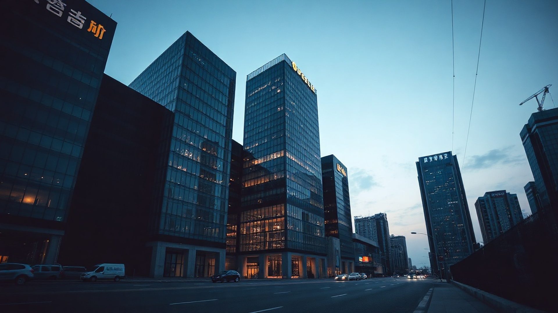 울산 금융지구 모던 오피스 타워의 저녁 전경